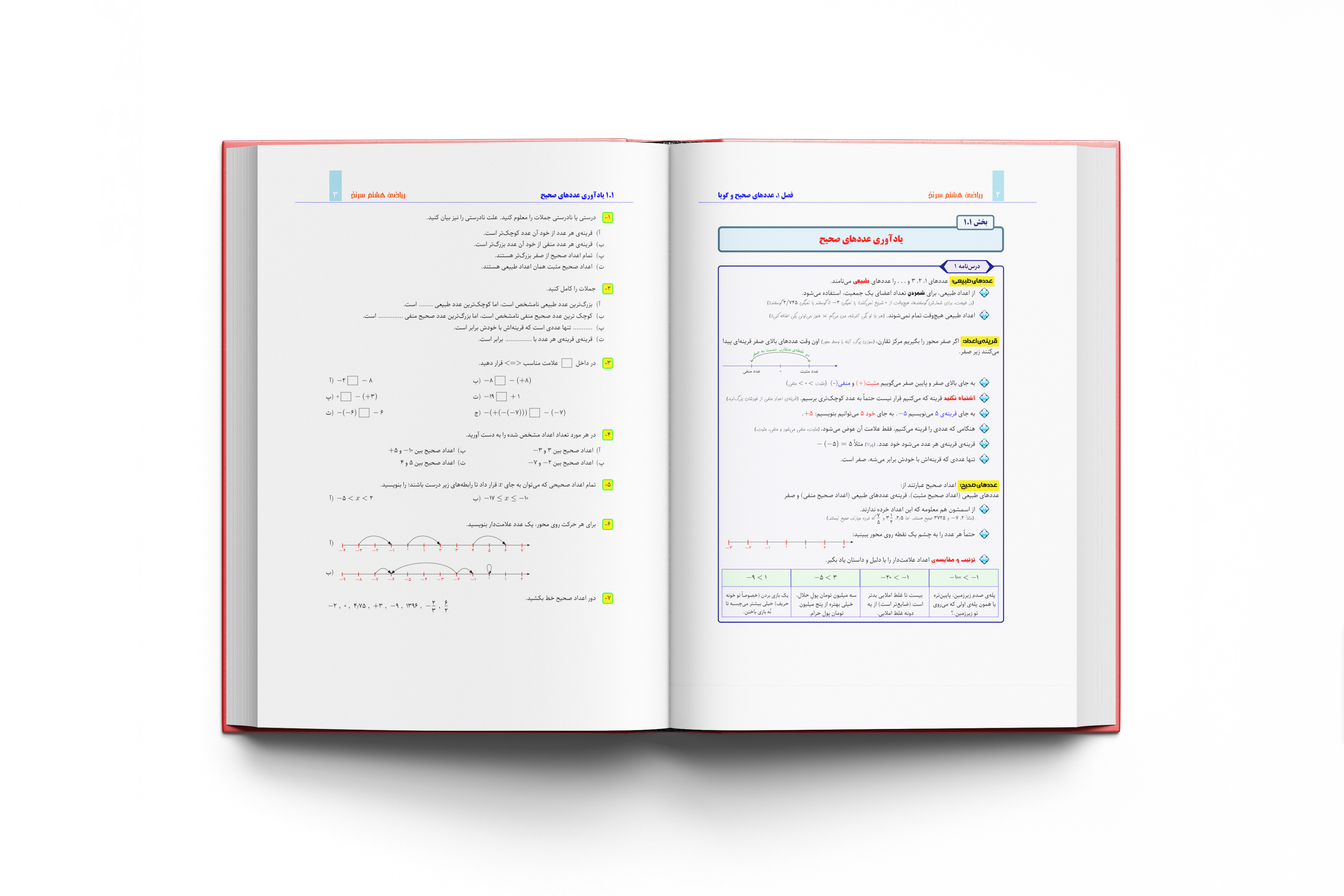 نمایی از درسنامه و تمرین‌های کتاب ریاضی سرنخ